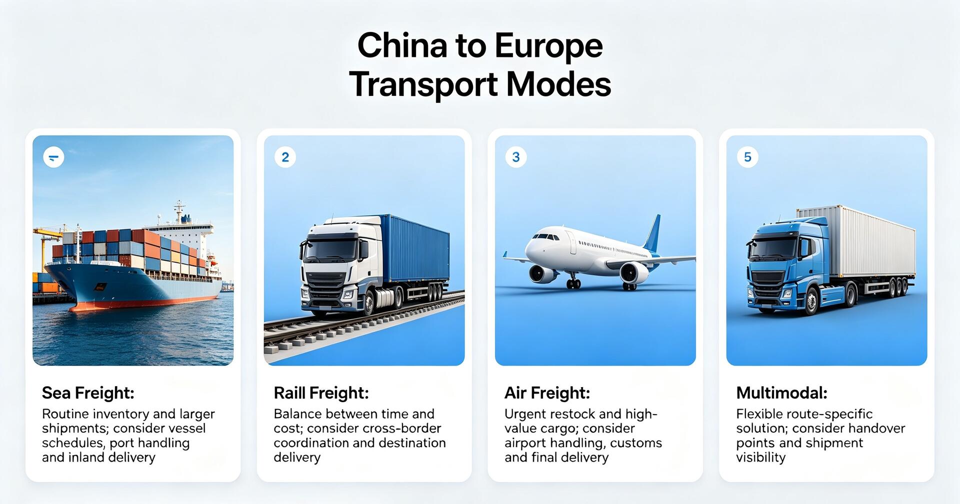 China to Europe transport modes